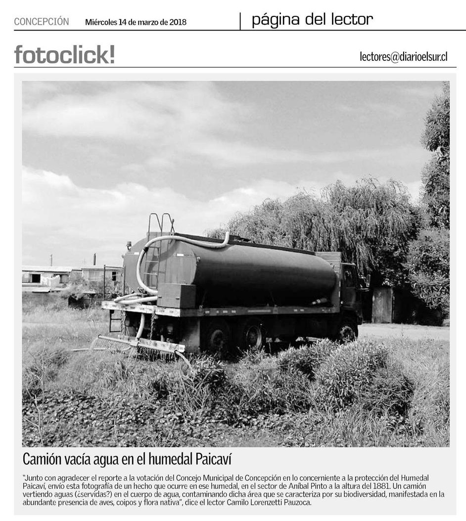 [Diario El Sur] Camión vacía agua en el Humedal Paicaví