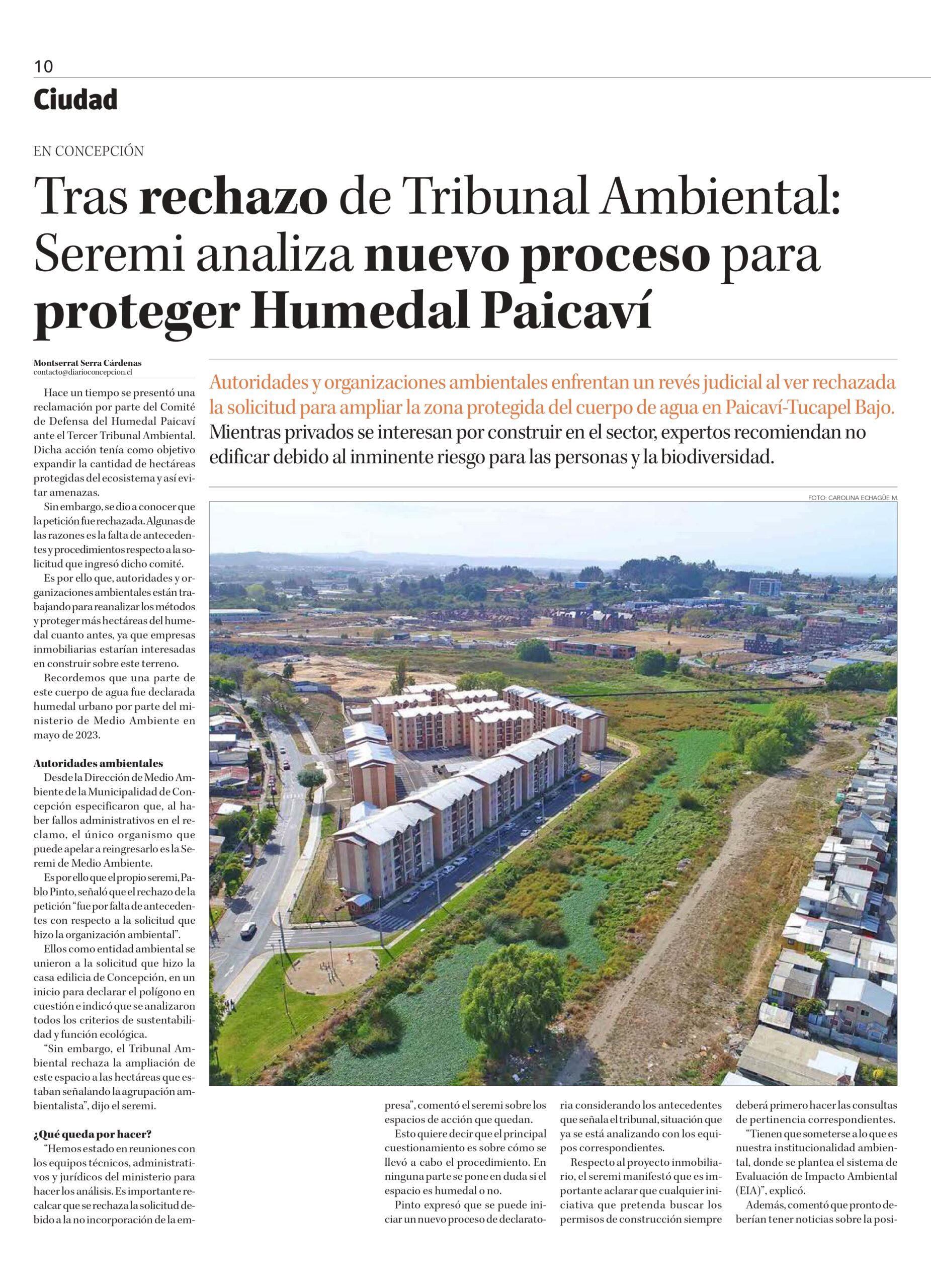 [Diario Concepción] Tras rechazo de Tribunal Ambiental: Seremi analiza nuevo proceso para proteger Humedal Paicaví