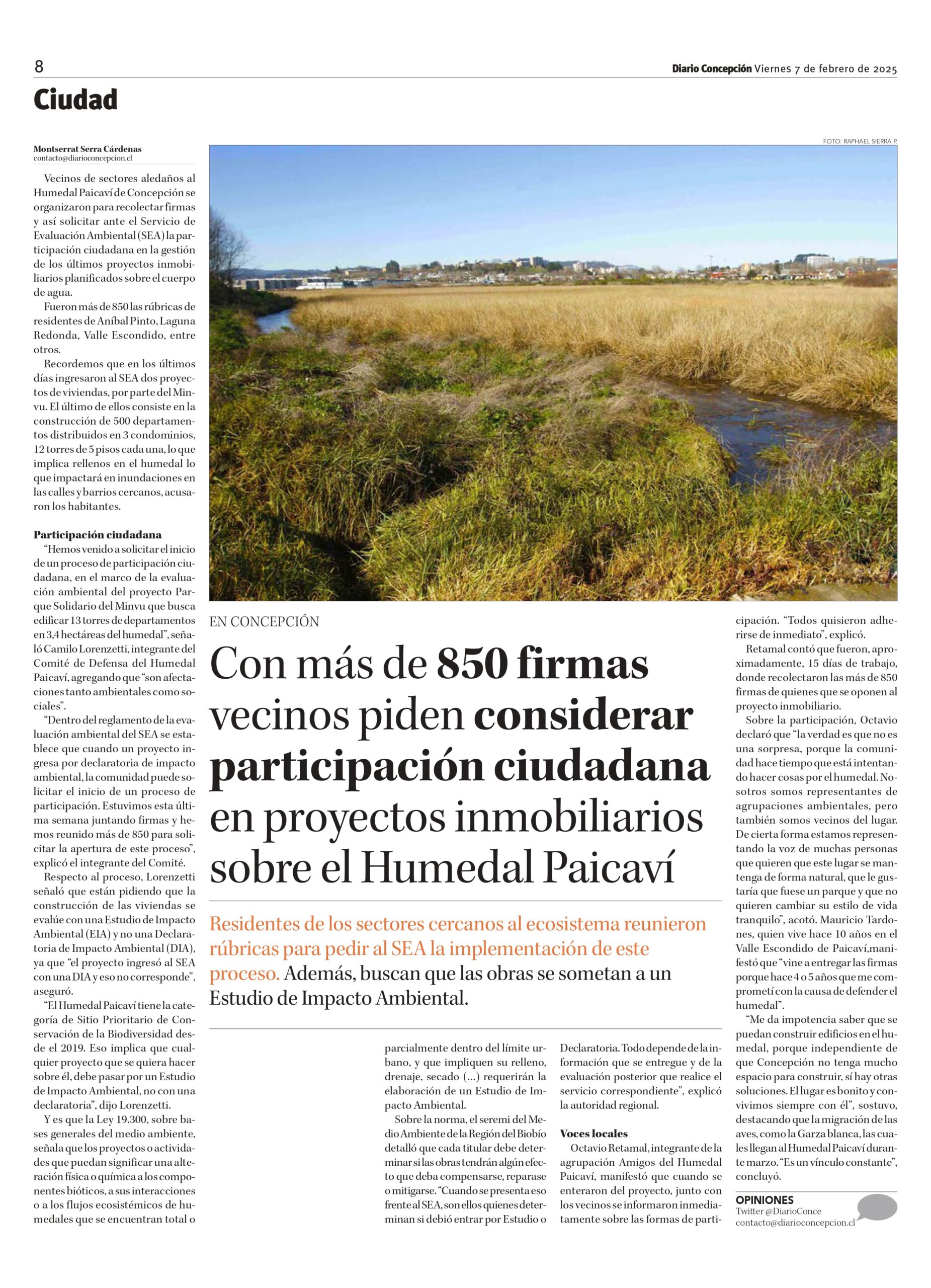 [Diario Concepción] Con más de 850 firmas vecinos piden considerar participación ciudadana en proyectos inmobiliarios sobre el Humedal Paicaví