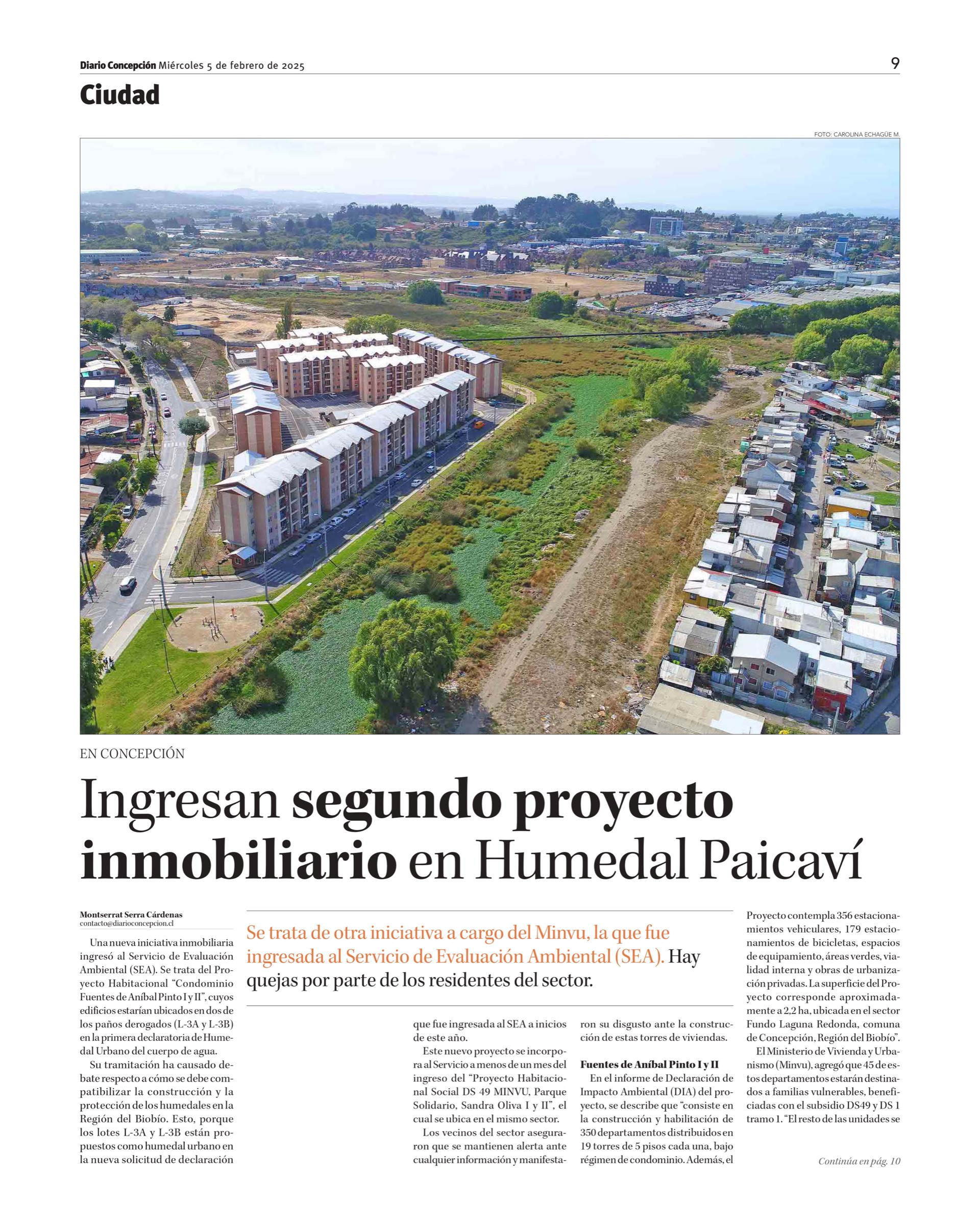 [Diario Concepción] Ingresan segundo proyecto inmobiliario en Humedal Paicaví